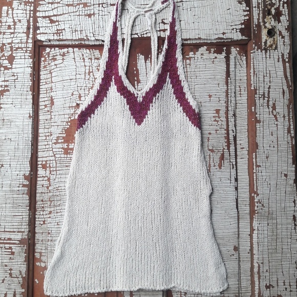 Free People knit racer back tank white and pink xs - Picture 4 of 8